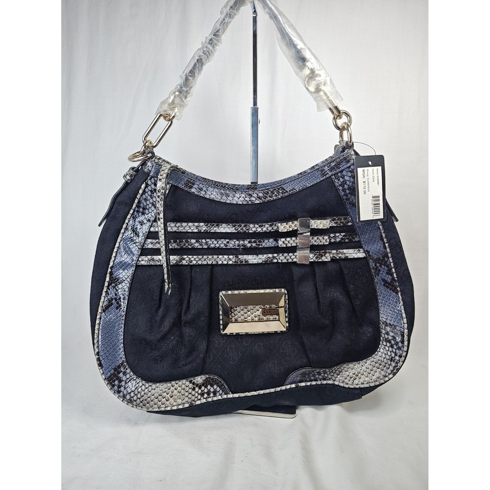 Guess Classique Coal Black Jacquard Faux Snake Trim Shoulder Bag SI260601 NWT